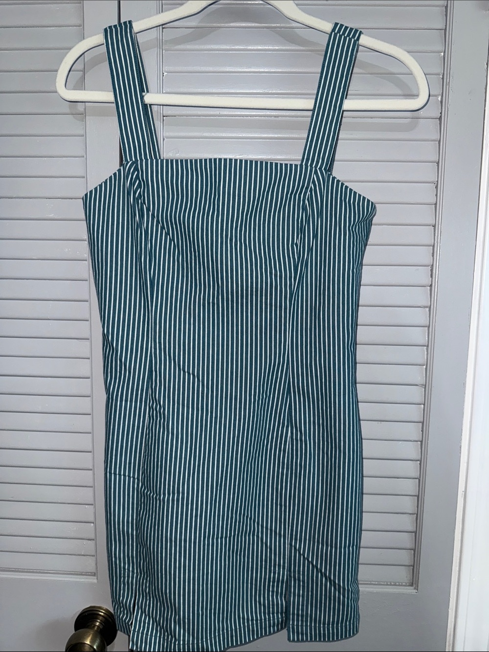 Forever 21 Teal and White Vertical-Strip Mini Dress